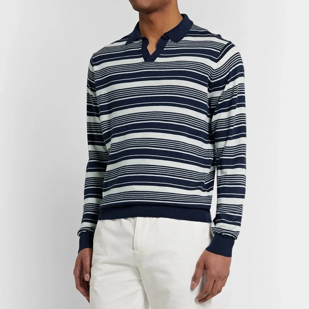 NWT Peter Millar Navy Blue Striped Silk Wool Linen Sweater Men's Size Medium